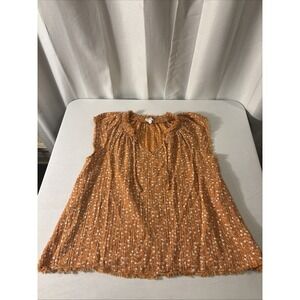 True Craft Shirt Womens XL Orange Floral Peasant Boho Tie Neck Cotton